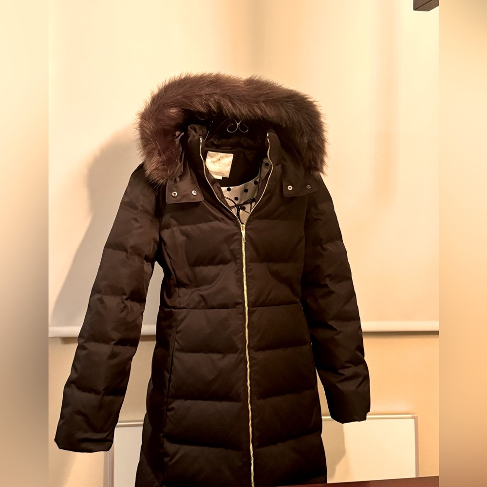 Kate Spade Black Puffer Coat with Fur Trim